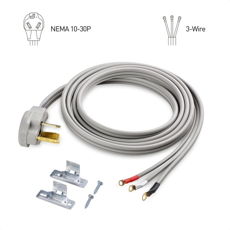Cable Matters 10 AWG 3 Prong Dryer Cord 10 ft, 30 Amp 7500W Rated, NEMA 10-30P to 3-Wire Appliance Cord, Dryer Plug 3 Prong Cord, Gray
