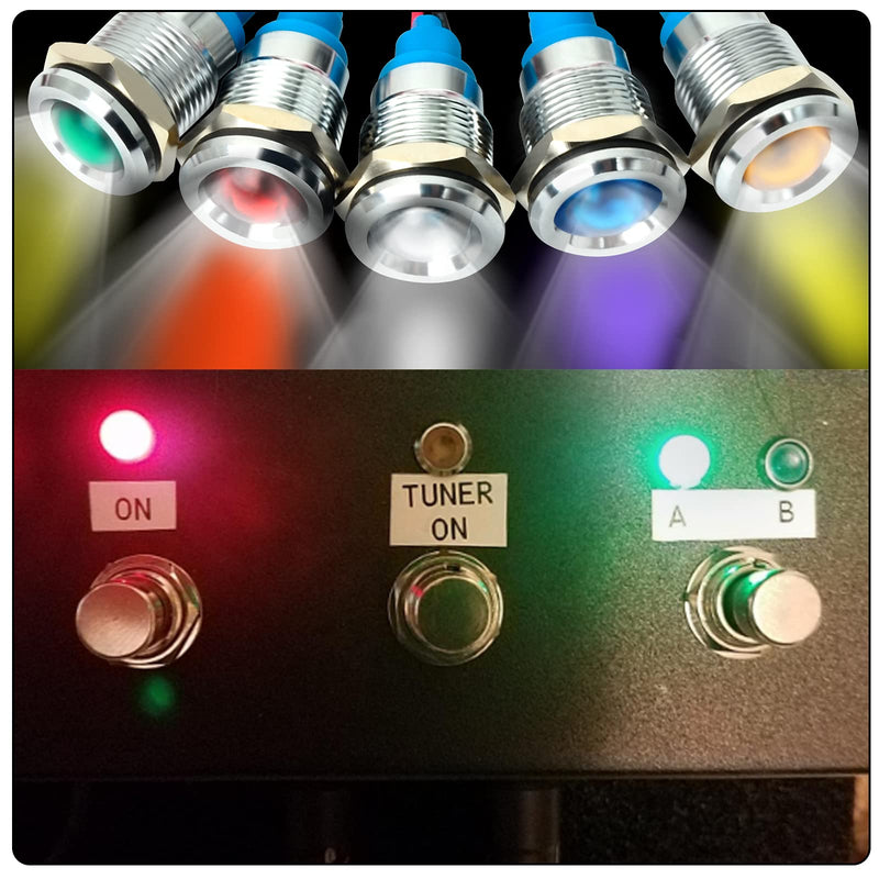 GASHER 110V/24V/12V 20mA Energy Saving Indicator Light Mounting Hole Size 12mm(1/2 inch) Green Yellow Red Blue White 5 PCS（110V） 12MM（110V） colorful