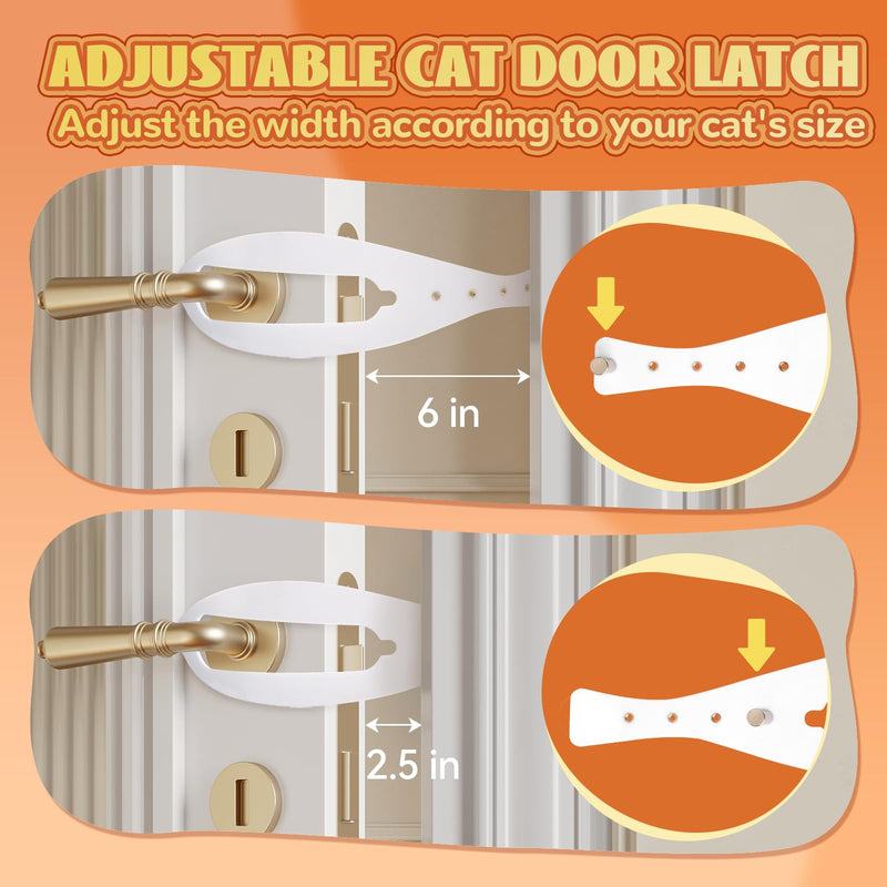 TGIOW Cat Door Latch, 2 Pcs Cat Door Stopper Pet Door Latch to Keep Dog Out of Litter Box and Food, Door Prop for Cat with 5 Adjustable Size Strap 2.5-6" Wide, No Measuring, Easy to Install, White 2pcs-white