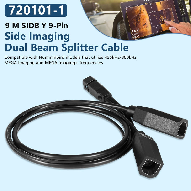 720101-1 9 M SIDB Y 9-Pin Side Imaging Dual Beam Splitter Cable Compatible with Humminbird Models That utilize 455kHz/800kHz, MEGA Imaging and MEGA Imaging+ Frequencies