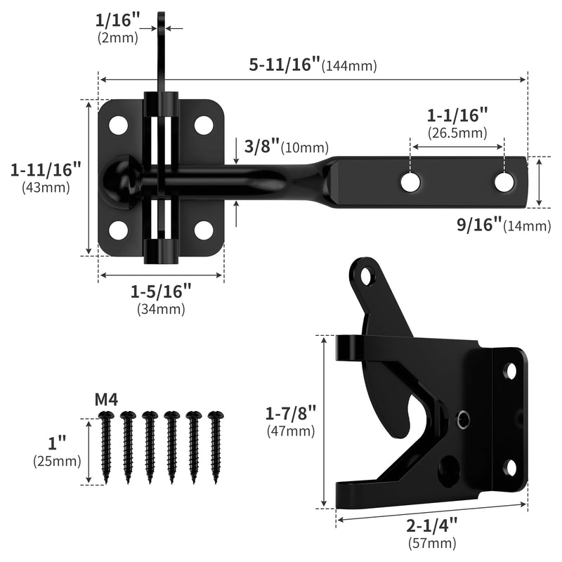 4 Pack, Heavy-Duty Self-Locking Gate Latch for Wood Fence Gate - Automatic Gravity Lever, 4.6in, Durable Steel Sincere, in Sleek,Automatic Gate Latch in Black 4 Pack