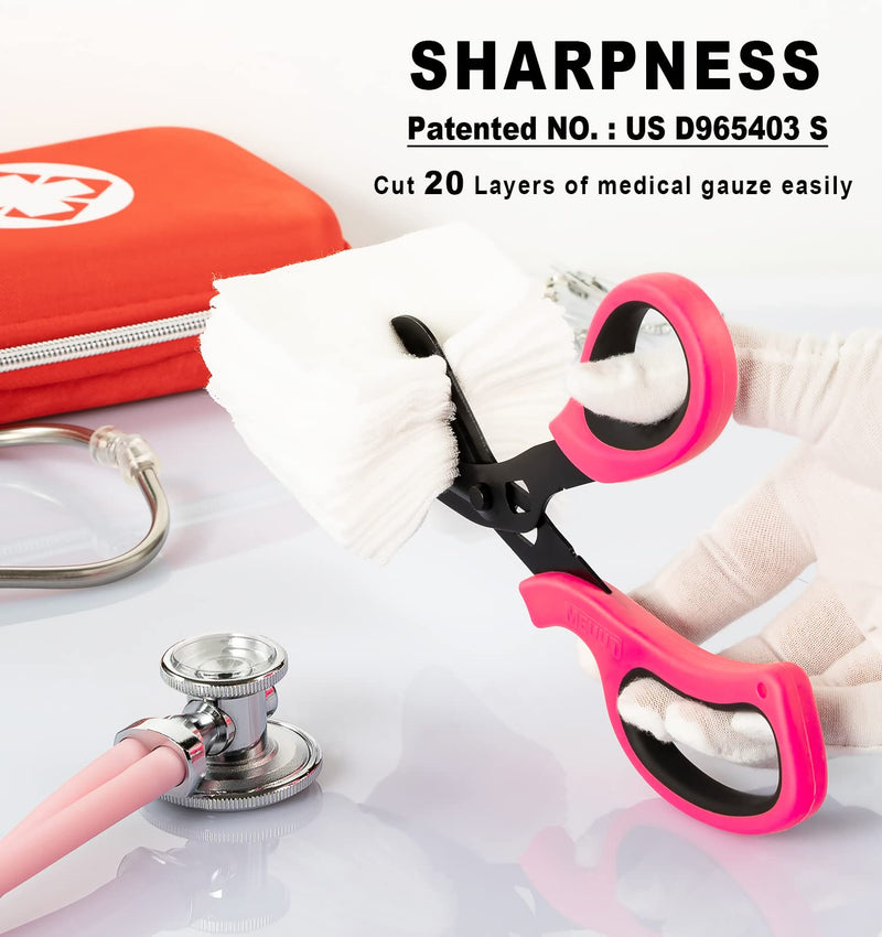 MEUUT 3 Pack Pen light & Medical Scissors-One Pantented Trauma Scissor Two LED Penlight with Pupil Gauge -8" Bandage Scissor for Nurse Doctor EMT Pink Scissor+pink&light Pink Penlight