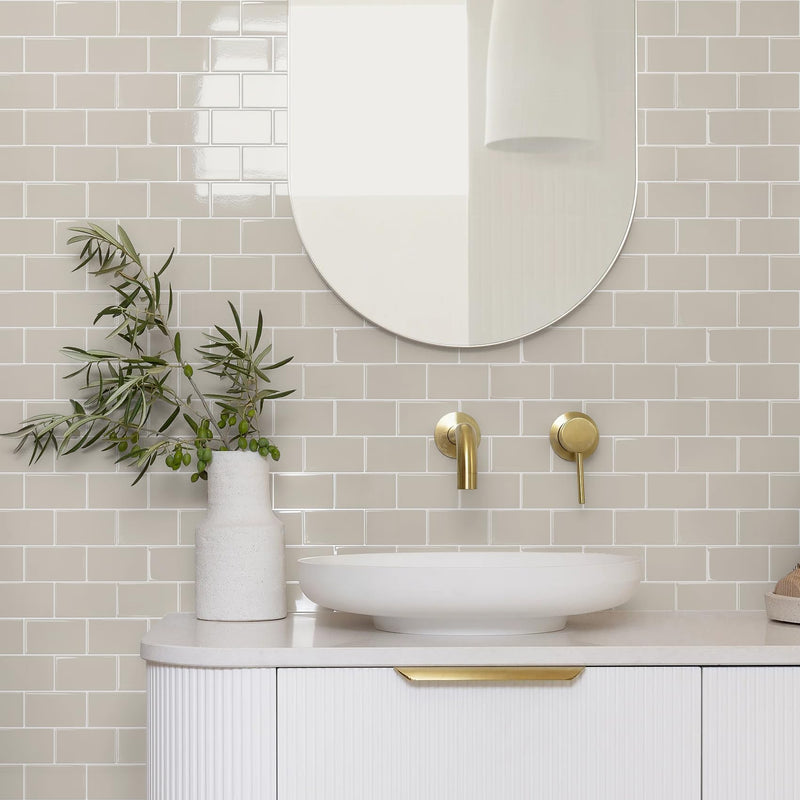 STICKGOO Subway Tile Peel and Stick Backsplash, Thicker Design 12" x 12" Stick on Backsplash Tiles for Kitchen, Bathroom, Wall Tile (10 Sheets, Light Gray Beige) 10