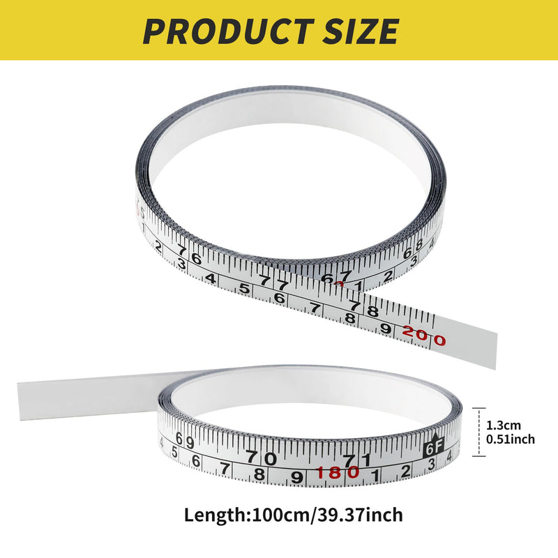 2 Packs 1/2-Inch Self-Adhesive Measuring Tape, 78 Inch or 200cm Peel and Stick Tape Measure, Imperial and Metric Scales, Left-Right Reading Ruler Tape for Workbench, Table Saw, Drafting Table, White 200cm or 78Inch