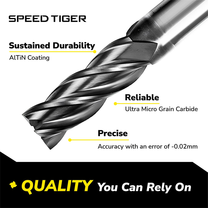 SPEED TIGER EISE 1/8" Carbide Square End Mill - 4 Flutes Milling Bits Set for Alloy Steels, Hardened Steels, Aluminum, Copper, Cast Iron, HRC 50 Deg AlTiN Coating, CNC Router Bits (3pcs) 3 1/8 in