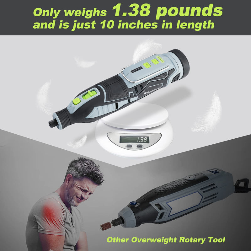 WORKPRO 12V Cordless Rotary Tool Kit, 5 Variable Speeds, Powerful Engraver, Sander, Polisher, 114 Easy Change Accessories, Craft Tool for Handmade and DIY Grey