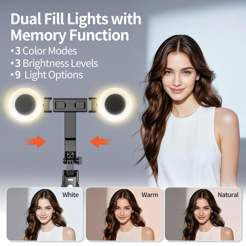 70.9" Auto Face Tracking Tripod 360° Rotation with Lights, Motion Sensor Phone Tripod Stand Selfie Stick with Remote, Face Body Gesture Control Phone Camera Holder for Vlog/Live Stream/Video Recording