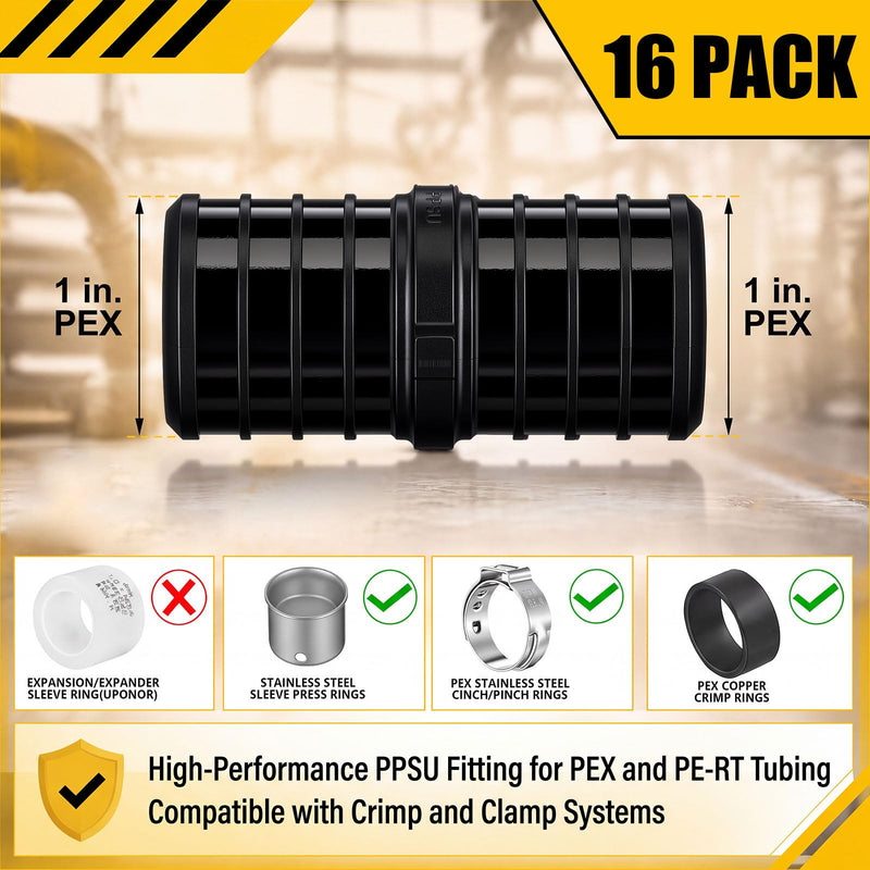 16 Pack 1 Inch Poly PEX Crimp Coupling with Position Tab, PPSU 1'' 16