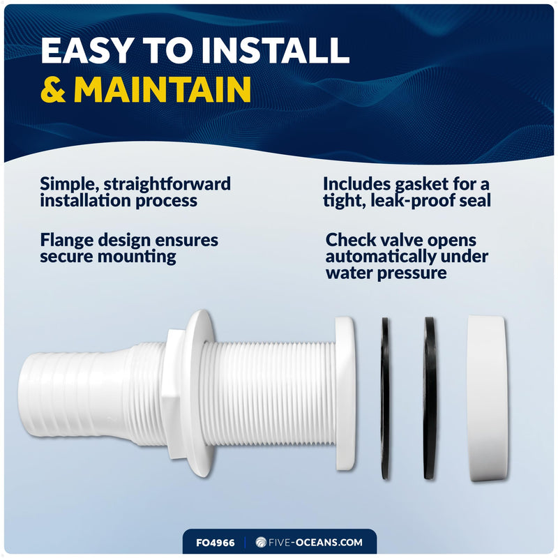 Five Oceans Boat Through Hull with Scupper Valve - Self-Bailing Deck Drain for Pontoon & Boats