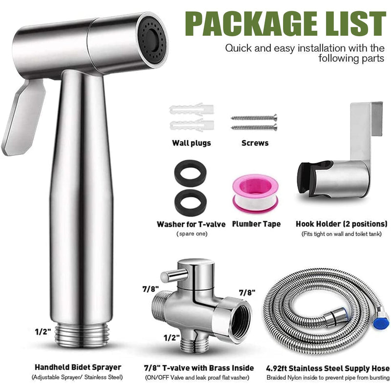 Handheld Bidet Sprayer for Toilet, Stainless Steel Bathroom Personal Hygiene Bidet Sprayer Set, Baby Cloth Diaper Sprayer with Adjustable Water Pressure Control, Perfect for Whole Family Cleaning Use Brushed Nickel