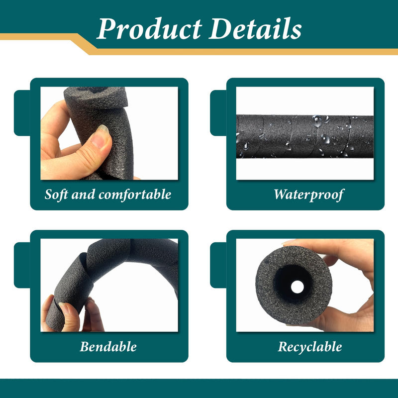 8 Pcs Pipe Foam Wrap 15.7 Inches Black Foam Pipe Protection Wrap Multi-Purpose Soft Foam Tubing for Outdoor Indoor Swimming Pool Handle Water Pipe Round Core