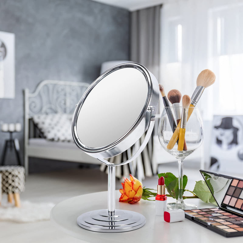 Schliersee 10X Magnifying Makeup Mirror, 8 inch Double Sided Tabletop Mirror, 1X/10X Magnification Standing Swivel Desk Mirror for Dresser Bathroom Bedroom, for Women Girl Gifts 13"L x 7.9"W Silver