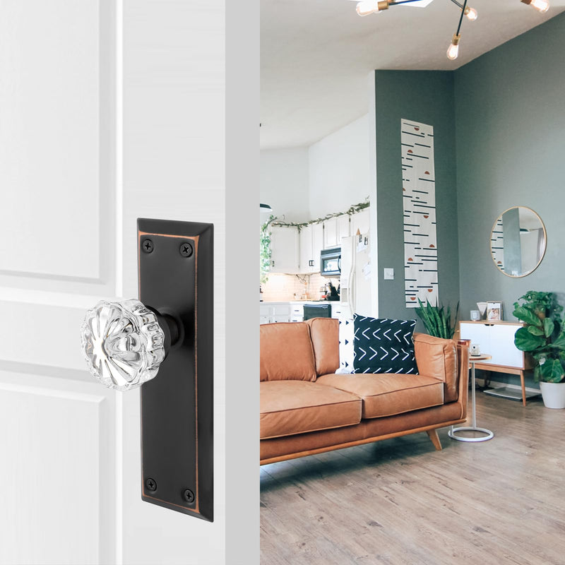 Single-Side Glass Dummy Door Knobs, Inactive Door Knobs for Closet, Antique Bifold Door Knobs Replacement, Crystal Dummy Door Handles, Oil Rubbed Bronze, 2 Pack Dummy(2 Pack)