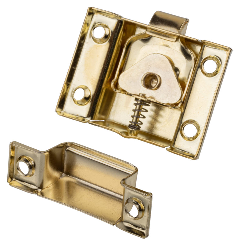 Large Stamped Brass Stamped Cabinet Door Latch - 2 1/8" × 2 1/8" - Pack of 6 - Spring Loaded Cupboard Door Latch with Oval Turn - Vintage Cabinet Hardware | UA-140-LPB (6)
