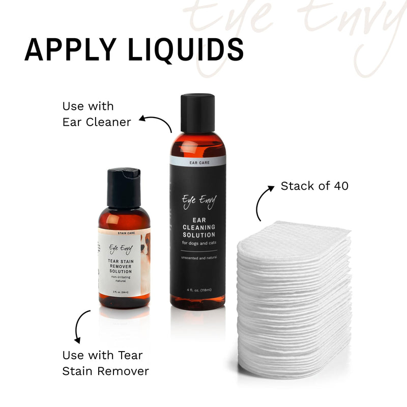Eye Envy Finger Mitts Clean Dog Ears & pet tears. Use Tear Stain Solution or Ear Cleaner. Gently Remove Crusts, Earwax & Debris. Soft Fabric Finger cots. 40 Count.