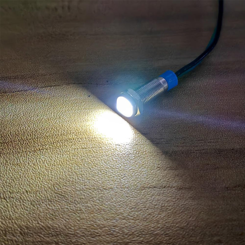 8mm Waterproof Signal Indicator Lamp, 3V-4.5V-5V-6V-7.5V-9VDC Energy Saving LED Metal Indicator Light with Wire(5pcs x White)