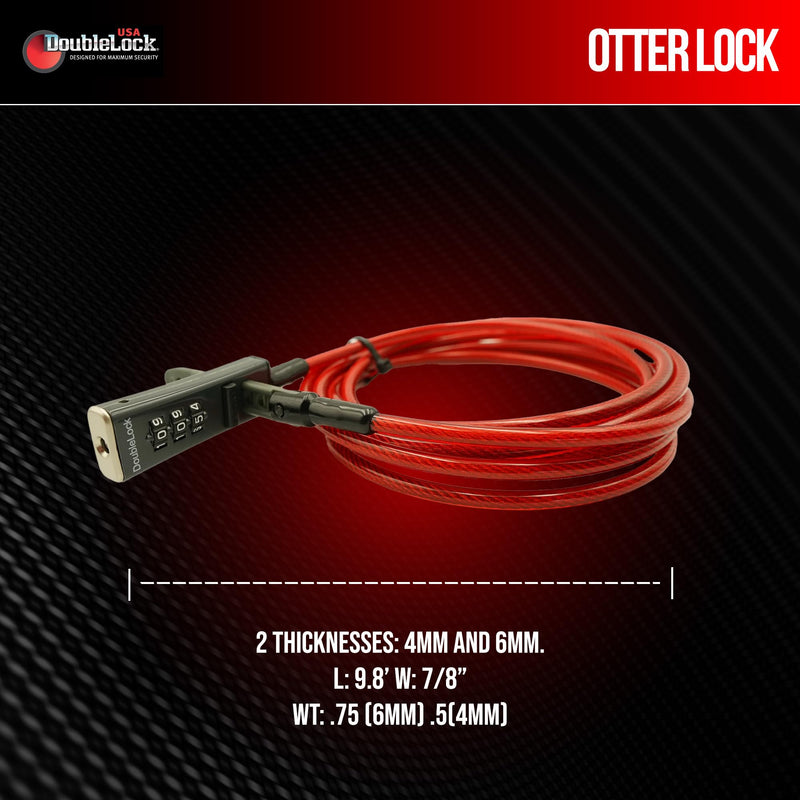 DoubleLock Otter Integrated Combination Cable Lock (6mm) – 10ft Weatherproof Steel Cable, Keyless Resettable Lock for Outdoor Gear, Bikes, Coolers, Kayaks, and Sports Equipment 6mm