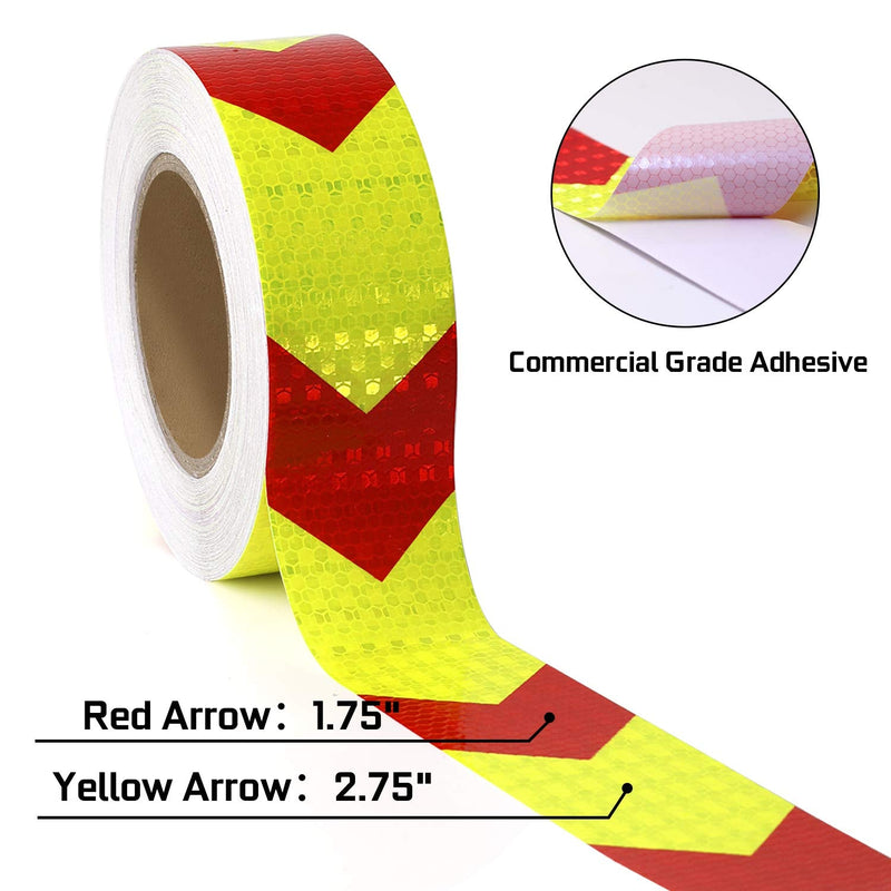SEVEN SPARTA Arrow Reflective Safety Tape 2 Inch x100 Feet Caution Reflector Waterproof Outdoor Conspicuity Tape for Vehicles, Trailers, Boats, Signs (Red and Yellow) Red and Yellow