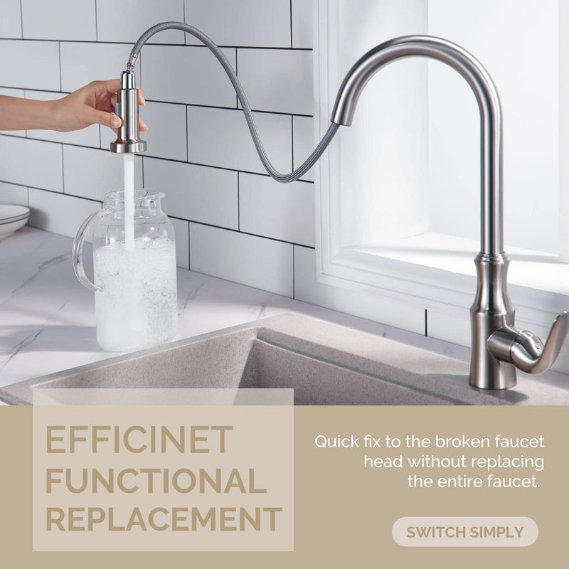 Angle Simple Kitchen Sink Sprayer Replacement, Faucet Head Attachment, Stream and Spray Mode, Brushed Nickel