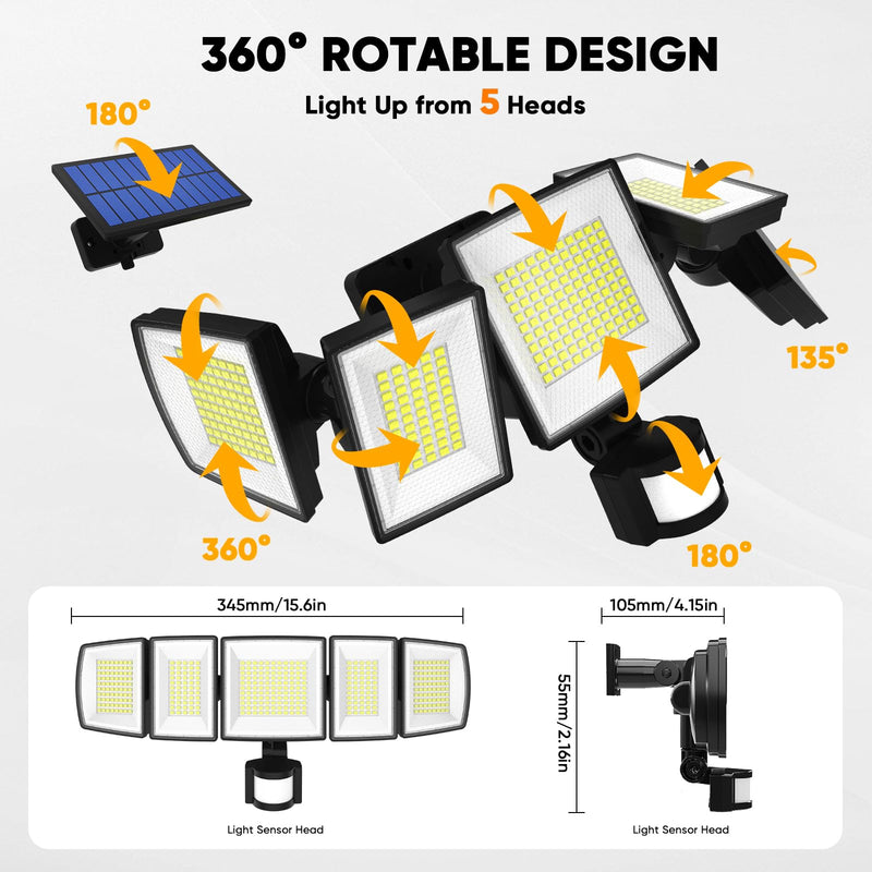 Solar Motion Lights Outdoor - With 16.4ft Cable, 3000LM Ultra-Bright LED Security Lights for Outside Dusk to Dawn, 2400mAh IP65 Waterproof Flood Lights with Remote for Court Yard Garage Front Door 2 Classic