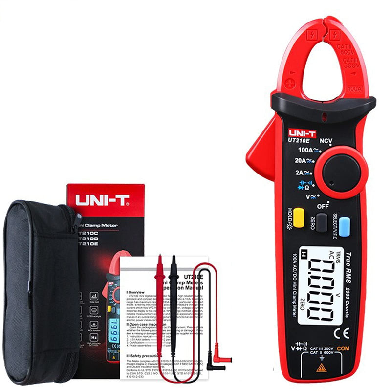 UNI-T UT210E Mini Digital Clamp Meter 100A AC DC Current Voltage True RMS Pliers Ammeter Resistance, Capacitance, Diode Tester Multimeter with Alligator Clip UT210-Combination