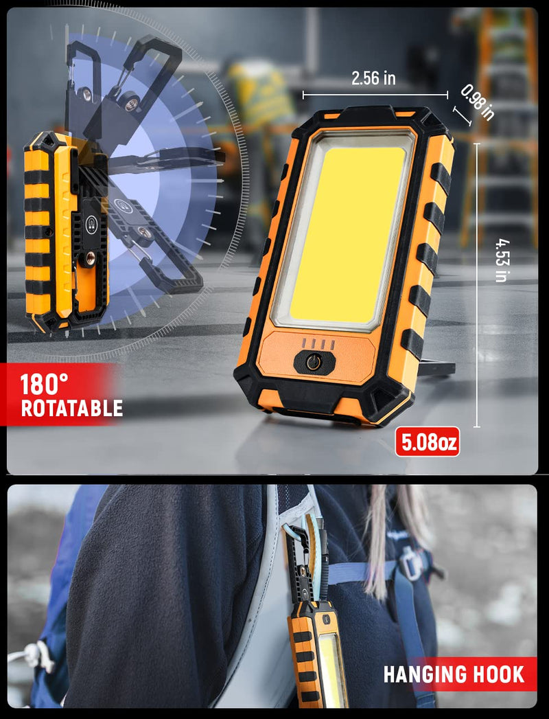 LED Rechargeable Magnetic Work Light 40W 1500Lumens, Hanging Hook 4 Lighting Modes, Job Site Lighting for Car Repairing, Camping, Hunting, and Hurricane (2, Orange) 2
