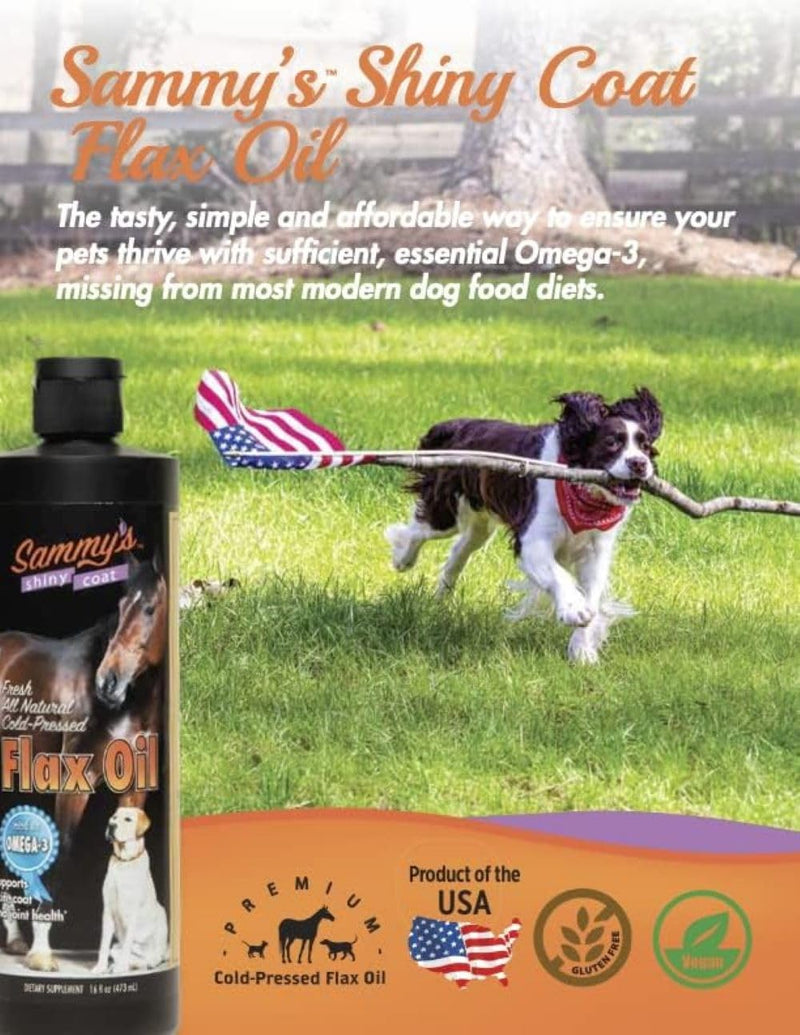 Sammy’s™ Shiny Coat Flaxseed Oil for Pets, Pure Flax Oil for Animals, Omega-3 Fatty Acids for Dogs, Flaxseed Oil Liquid Supplement for Skin and Coat, Flaxseed for Dogs, Cats, Other Pets - 16 oz - PawsPlanet Australia
