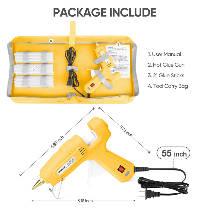 ROMECH 60/100W Dual Temp Hot Glue Gun and Sticks Set, Full Size with Case Yellow
