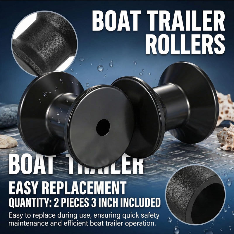 2 Pcs Protective Boat Trailer Bow Stop Roller 3''×1/2'' Wear-Resistant Polyurethane Robust Black Rubber Boat Trailer Bow Stop Roller, Trailers Replacement Parts & Accessories Easy to Install