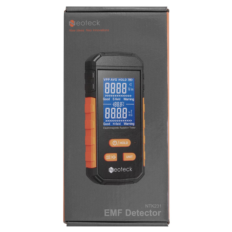 Neoteck 3-in-1 EMF Meter Rechargeable Electromagnetic Radiation Detector for EF MF and Temperature LCD Backlit Audible Alarm 1~1999V/m Electric Field 0.01~99.99ut Magnetic Field(RF Not Included)