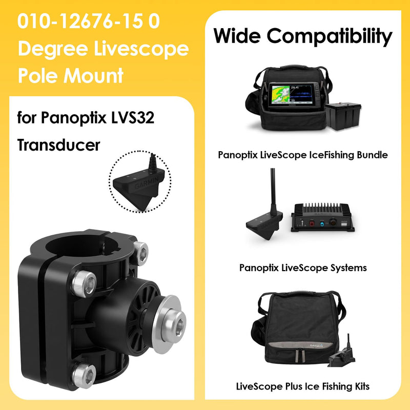 0 Degree Livescope Pole Mount Replacement for 010-12676-15, Compatible with Garmin Panoptix LVS32 Transducer, Trolling Motor Shaft Mount for LiveScope Ice Fishing Bundle & LiveScope System