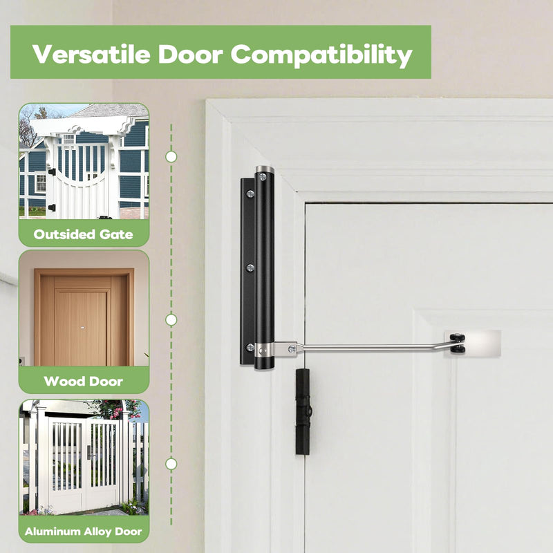 Automatic Door Closer, Stops Door Slamming, Ultra-Quiet Soft Close for Home & Apartment Doors, Upgraded Aluminum Roller Arm, Scratch-Free, Adjustable Speed, Self Closing Spring Door Closer, White Painted White Small Size – Doors up to 88 lbs