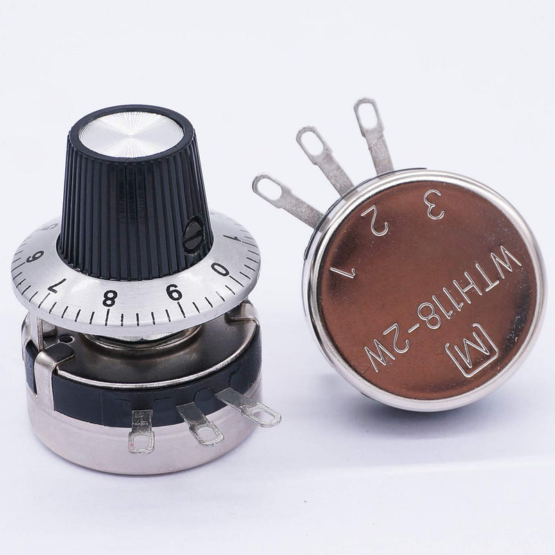 TWTADE / 2pcs Single Turn Rotary Carbon Linear Variable Potentiometer + 2pcs Knob WTH118-2W 100K Ohm