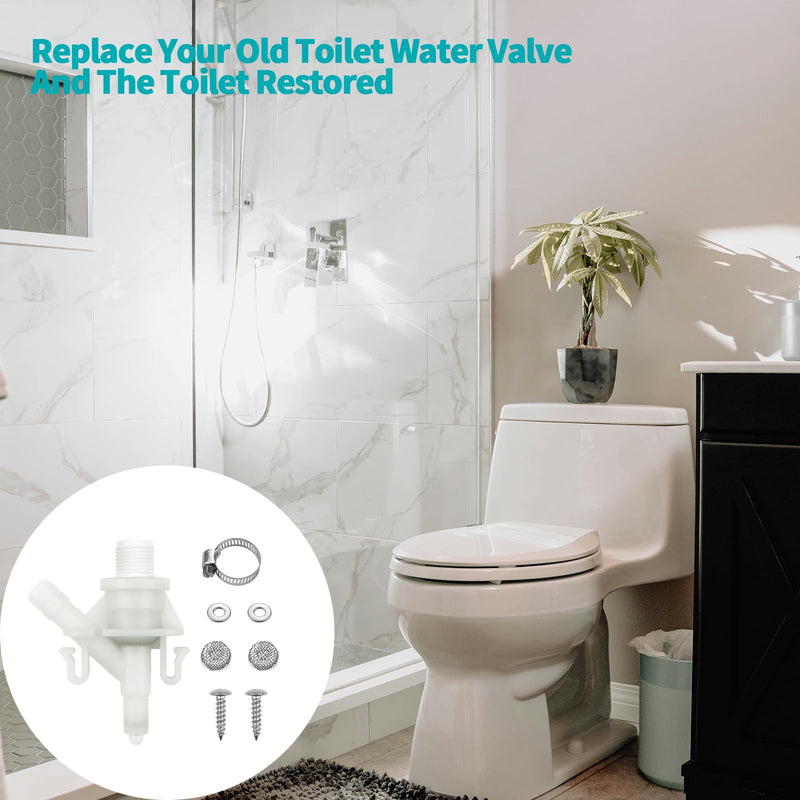 2 Pack 385311641 RV Toilet Water Valve Replacement Kit, Durable Plastic Water Valve Kit, for 300 310 320 Series for Dometic and Sealand Marine Toilet, Includes Hose Clamp and Fasteners 2