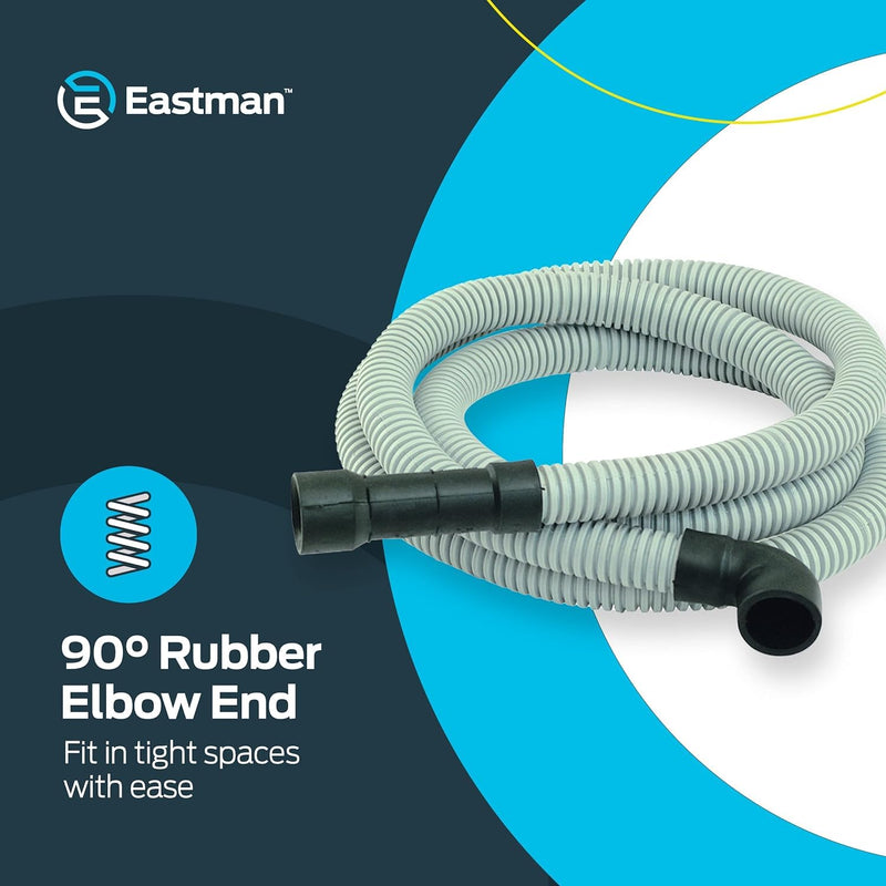 Eastman 8 Foot Dishwasher Drain Hose, Universal Fit with 5/8 Inch, 7/8 Inch, or 1 Inch OD Drain Outlet, 90 Degree Rubber Elbow, Corrugated, Gray PVC, 91218 8 Ft. - NewNest Australia