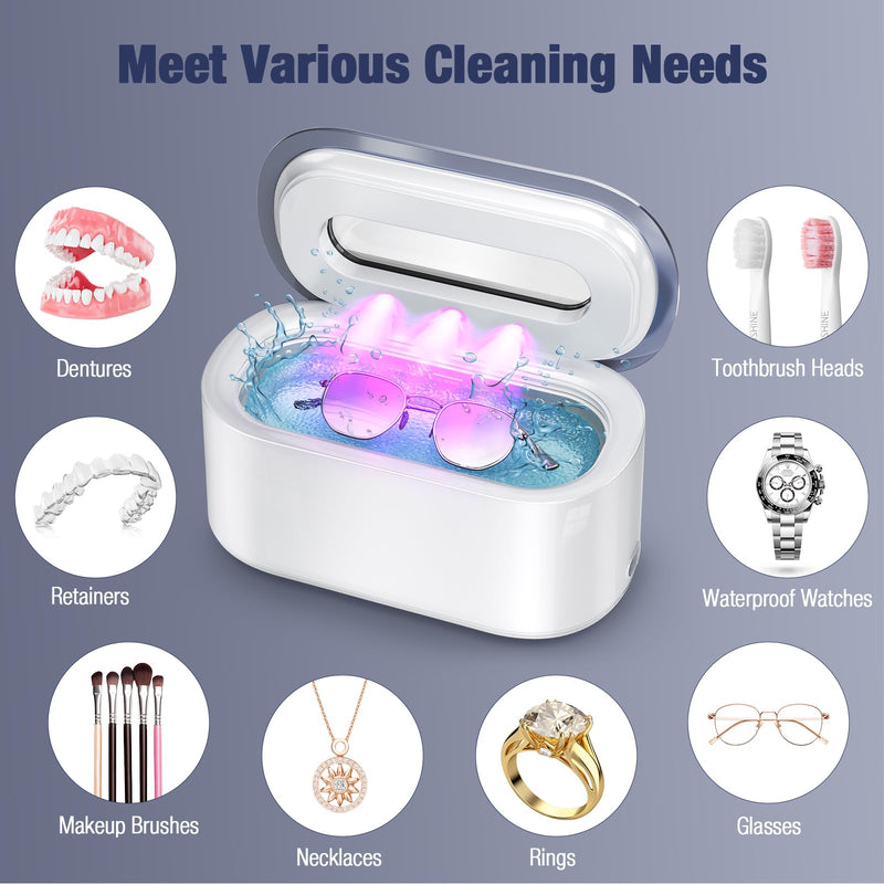 Ultrasonic Jewelry Cleaner, 48Khz 30W Portable Professional Jewelry Cleaner Ultrasonic Machine with Digital Timer, 12OZ Ultrasonic Cleaner for Eyeglasses, Rings, Necklaces, Dentures