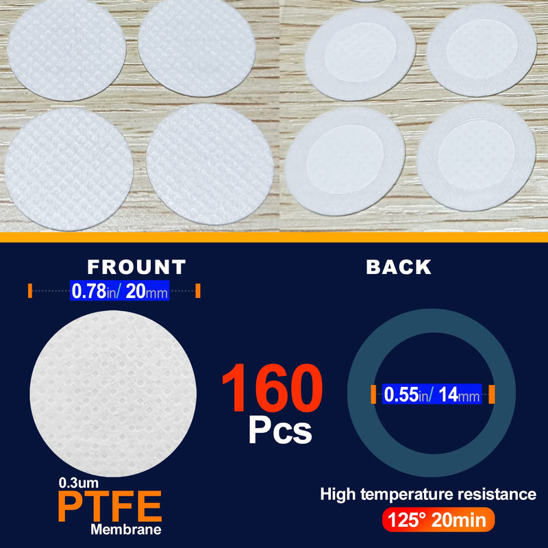 Membrane Filter Sticker 20mm 58mm 65mm 82mm 90mm 0.3um Strong Adhersive Filter Disc for Mushroom Cultivation (20mm,160) 160