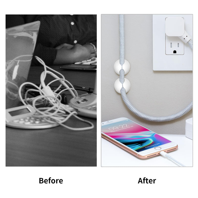 Cord Holder Cable Clips, 12PCS White Adhesive Cord Organizer Charger Holder Wire Management Keeper for Nightstand, Desk, Office or Mouse