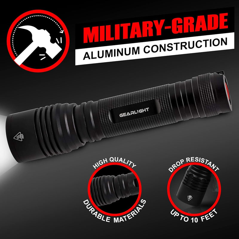 LED Flashlight High Lumens, Tactical Flashlight Battery Powered (Batteries Not Included), Bright Handheld Flashlight for Camping, Hunting, Home, Security, Hiking, Walking at Night & Emergency Use S2000 Black Battery-Powered