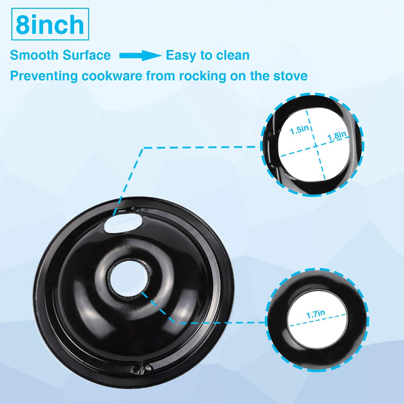 Black Porcelain Burner Drip Pans (2) 6”(2) 8” WB31M19 WB31M20 Set Replacement by APPLIANCEMATES Compatible for GE Hotpoint Electric Range Stove Burner