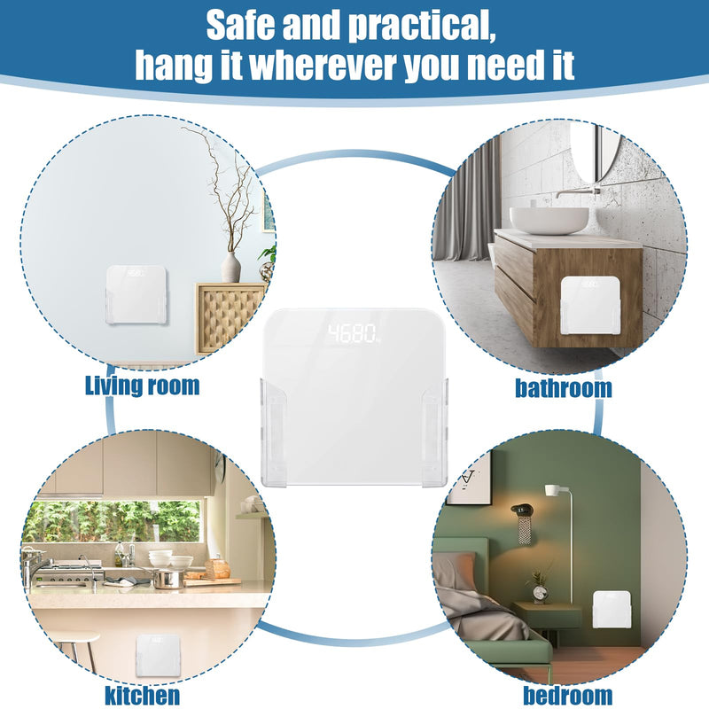 Wall-Mounted Scale Holder, 19x4.5x4cm/7.4x1.7x1.5in Bathroom Scale Brackets with Adhesive & Screws Up to 1.2"/30mm Thick Space-Saving Wall Holder for Bathroom (White) White