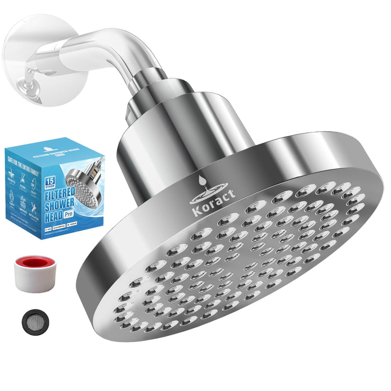 Filtered Shower Head High Pressure Shower Head with Filter for Hard Water Softener - Anti-Clogging Silicone Nozzles Bathroom Adjustable Replacement Rain Showerhead Improve Hair Chrome
