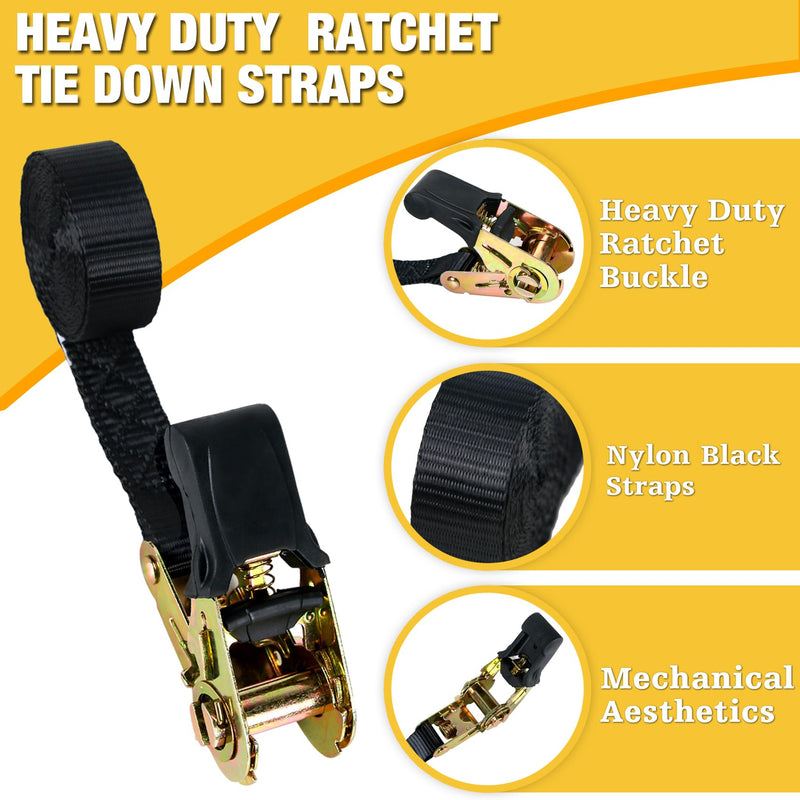 Endless Retractable Ratchet Straps 1650 lb Break Strength 1" x 4 Ft (No Hooks) Tie Down Kit Set Car Cargo Strap for Securing Stuff to Roof Rack,Travel Trailer/RV Battery,Motorcyle,Coolers,Water Tank Black 1in x 4ft-2p