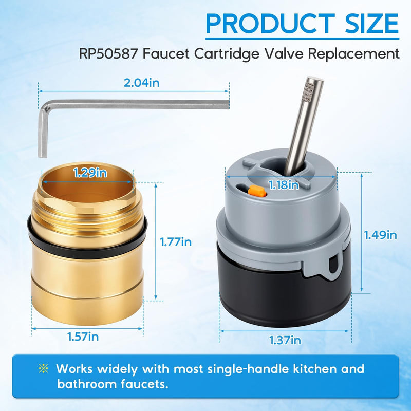Upgraded RP50587 Faucet Cartridge Replacement Fit for Delta rp50587 DST Single Handle Kitchen and Lavatory Faucets Repair Kit(36mm) -Includes RP51503 Bonnet Nut, Fix Leak, Squeak, Temperature
