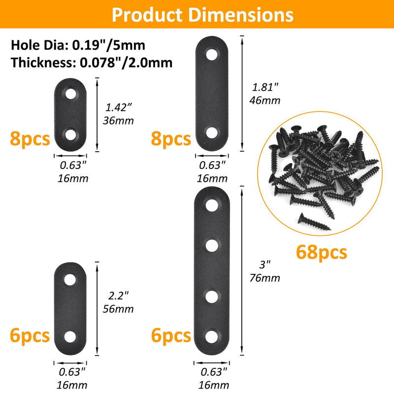 Mending Plates for Wood - 28 Set Metal Flat Plate Straight Bracket for Board, Bed Frame, Furniture & Shelves,Wood Connector Brackets,Stainless Steel (4 Size-28 Set) 4 Size-28 Set