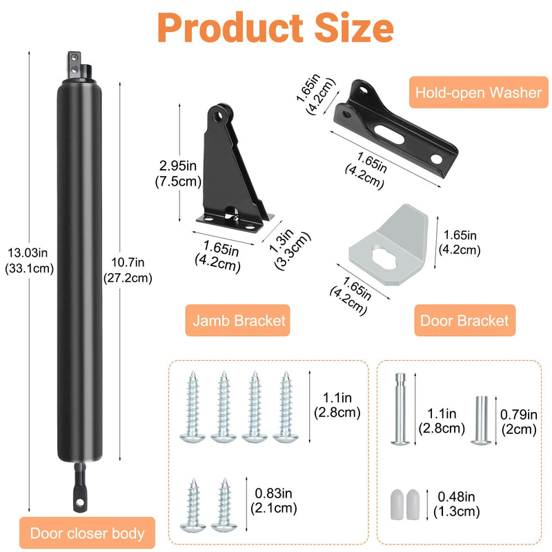 Storm Door Closer, Heavy Duty Screen Door Closers with Protector Chains Spring, Storm Door Bracket Kit Compatible with Andersen/Emco/Larson/40201 (Closer and Chain, 1 Pack(Black)) Closer and chain 1 Pack(Black)