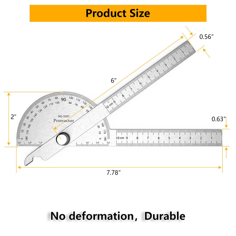 ForoGore Stainless Steel Protractor 180 Degrees Two Arm Ruler Adjustable Angle Protractor Woodworking Ruler Craftsman Angle Measure Tool (10 cm/ 3.94 Inch) 10cm/3.94 Inch