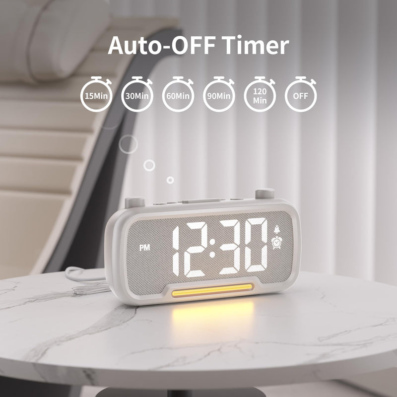 Alarm Clock Radio for Bedrooms, Hi-Fi Sound, Clock Radio with Bluetooth Speaker, Adjustable Dimmer, Auto-off Timer, Night Light, Dual Charging Ports, Ideal for Bedrooms, Dorms & Home Offices(White) White
