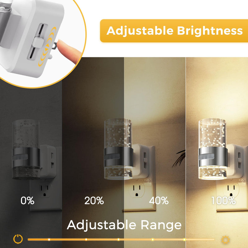 L LOHAS LED Motion Sensor Night Light,Dimmable Night Lights Plug into Wall, 2 Pack 3000K Night-Lights with 0-100 LM Adjustable, Acrylic Bubble Plug in Nightlight for Bathroom Hallway Nursery Sliver-motion sensor