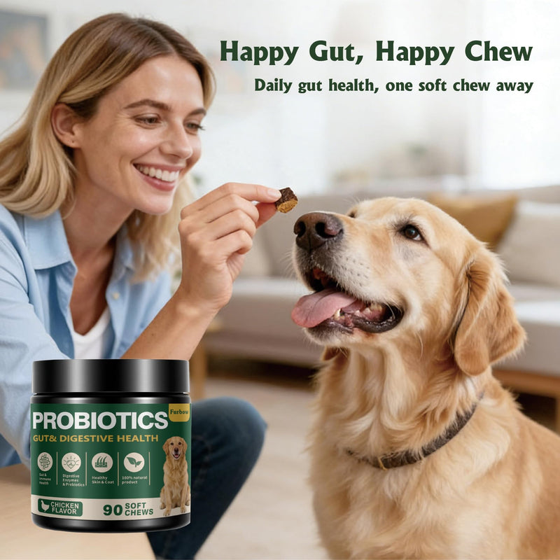 Probiotics for Dogs - Dog Probiotics for Yeast, Itchy Skin and Itchy Ears, Digestive Health, Diarrhea Relief, Gut & Immune Support - with 7 Enzymes, 6 Prebiotics & Omega-3 (Chicken Flavor 90ct)